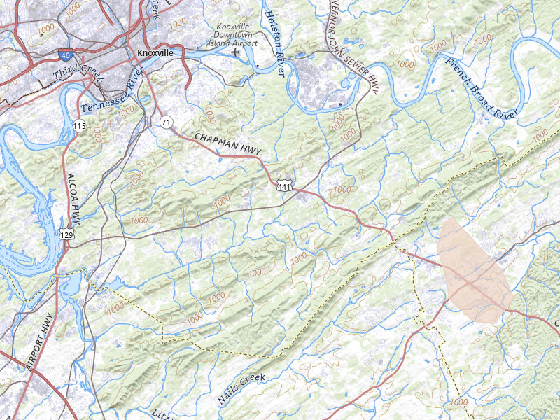 Radar-estimated hail-size map of the storm over Knoxville, TN on Jul 28, 2026