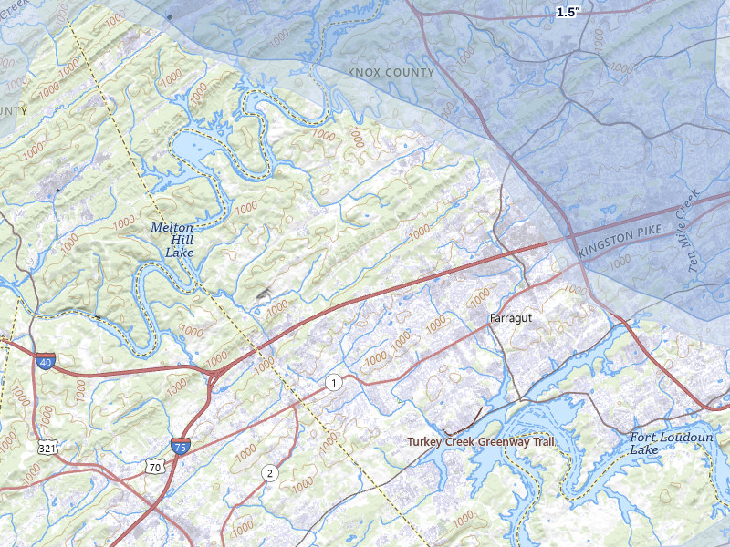 NEXRAD radar-signature map of the hail storm over Knoxville, TN on Aug 17, 2026