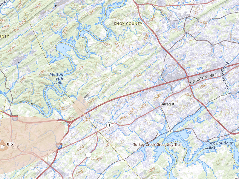 Radar-estimated hail-size map of the storm over Knoxville, TN on Aug 20, 2026