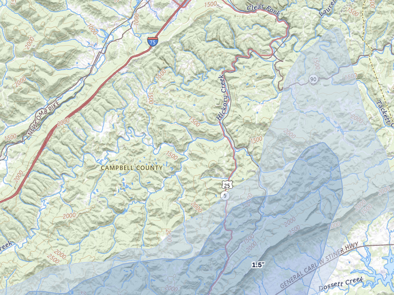 NEXRAD radar-signature map of the hail storm over La Follette, TN on Jul 3, 2026