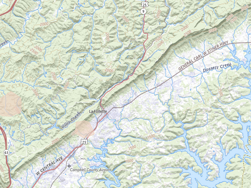 Radar-estimated hail-size map of the storm over La Follette, TN on Aug 17, 2026