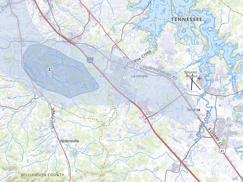 NEXRAD radar-signature map of the hail over La Vergne, TN