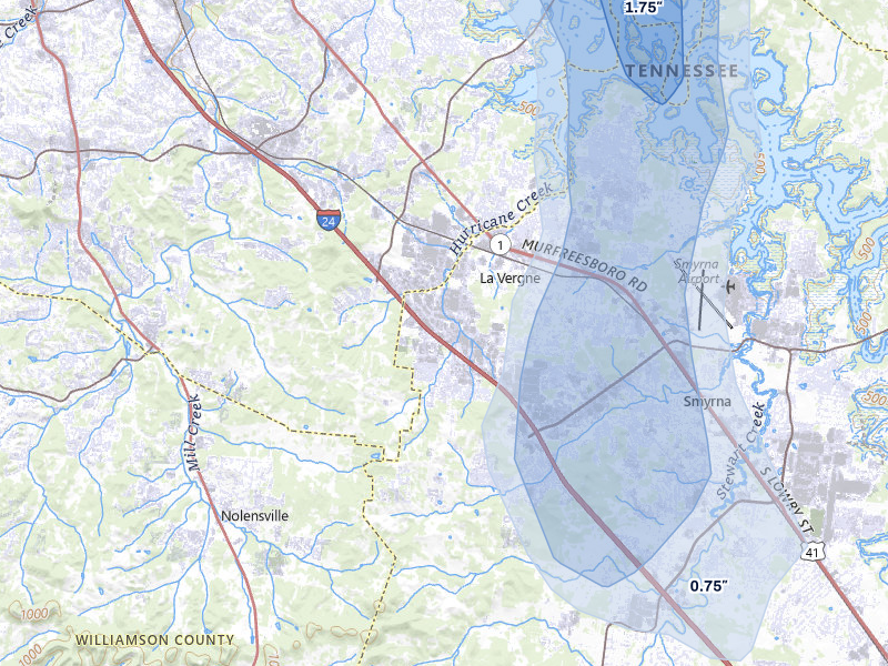 NEXRAD radar-signature map of the hail storm over La Vergne, TN on Jun 9, 2026