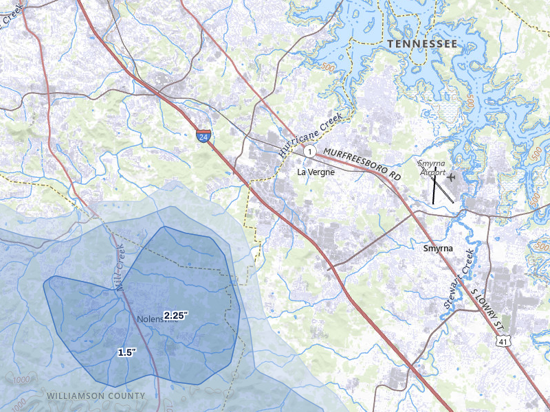 NEXRAD radar-signature map of the hail over La Vergne, TN