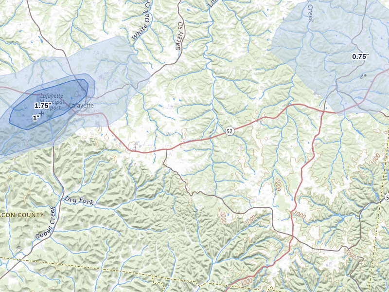 NEXRAD radar-signature map of the hail over Lafayette, TN