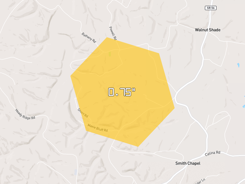 Hail map of Lafayette, TN on Jun 28, 2026, hail up to 0.75"