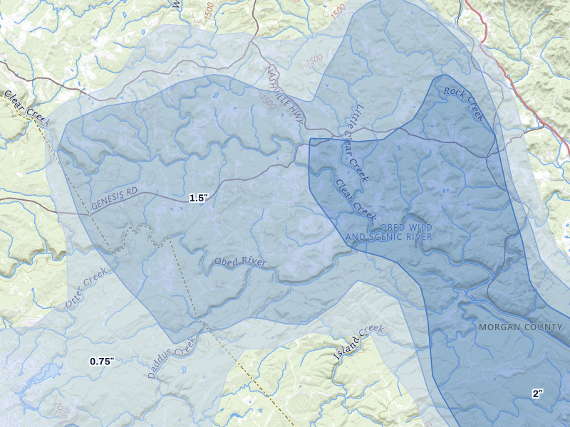 NEXRAD radar-signature map of the hail storm over Lancing, TN on Jul 3, 2026