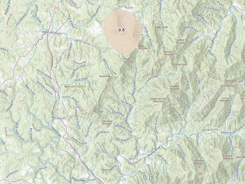 Radar-estimated hail-size map of the storm over Lancing, TN