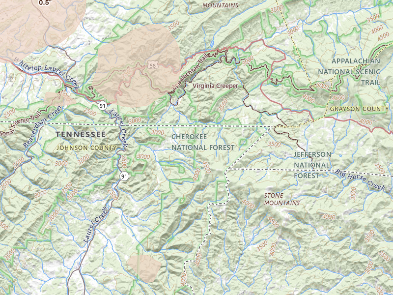 Radar-estimated hail-size map of the storm over Laurel Bloomery, TN on Jul 28, 2026