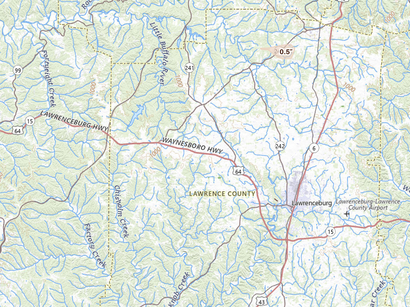 Radar-estimated hail-size map of the storm over Lawrenceburg, TN on Apr 25, 2026