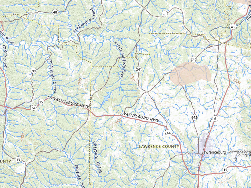 Radar-estimated hail-size map of the storm over Lawrenceburg, TN on Jul 11, 2026