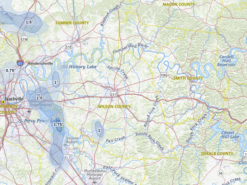 NEXRAD radar-signature map of the hail storm over Lebanon, TN on Jun 9, 2026