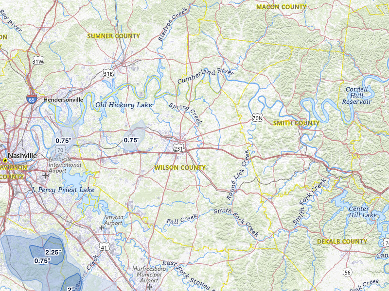 NEXRAD radar-signature map of the hail over Lebanon, TN