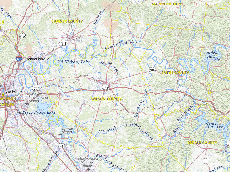 Radar-estimated hail-size map of the storm over Lebanon, TN on Jul 21, 2026