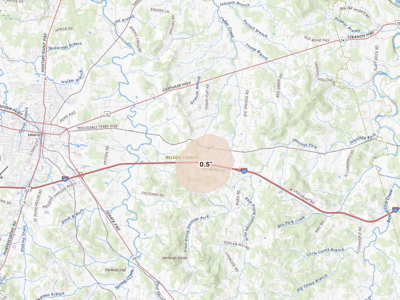 Radar-estimated hail-size map of the storm over Lebanon, TN