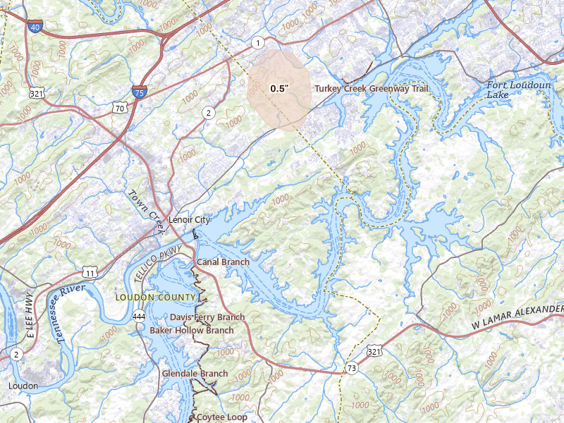 Radar-estimated hail-size map of the storm over Lenoir City, TN
