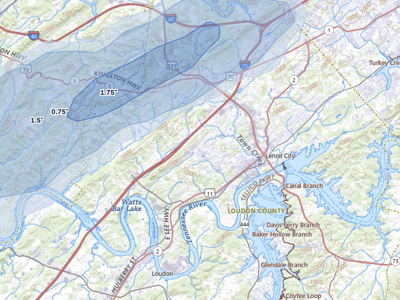 NEXRAD radar-signature map of the hail storm over Lenoir City, TN on Aug 20, 2026