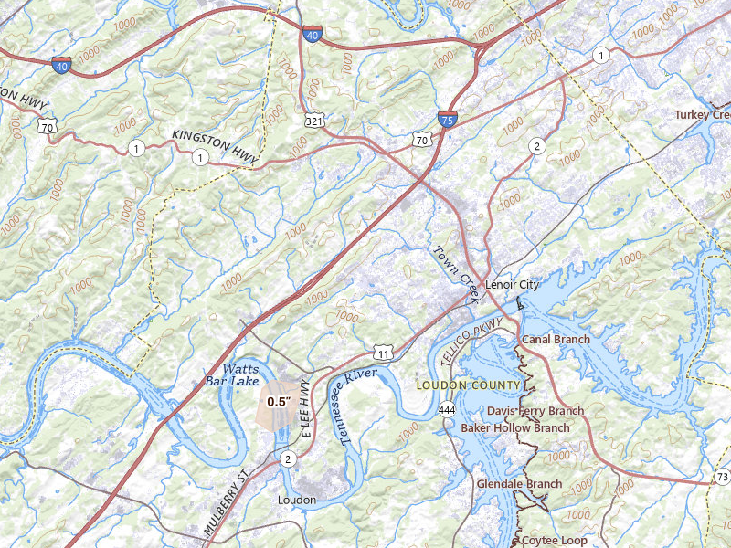 Radar-estimated hail-size map of the storm over Lenoir City, TN on Aug 27, 2026