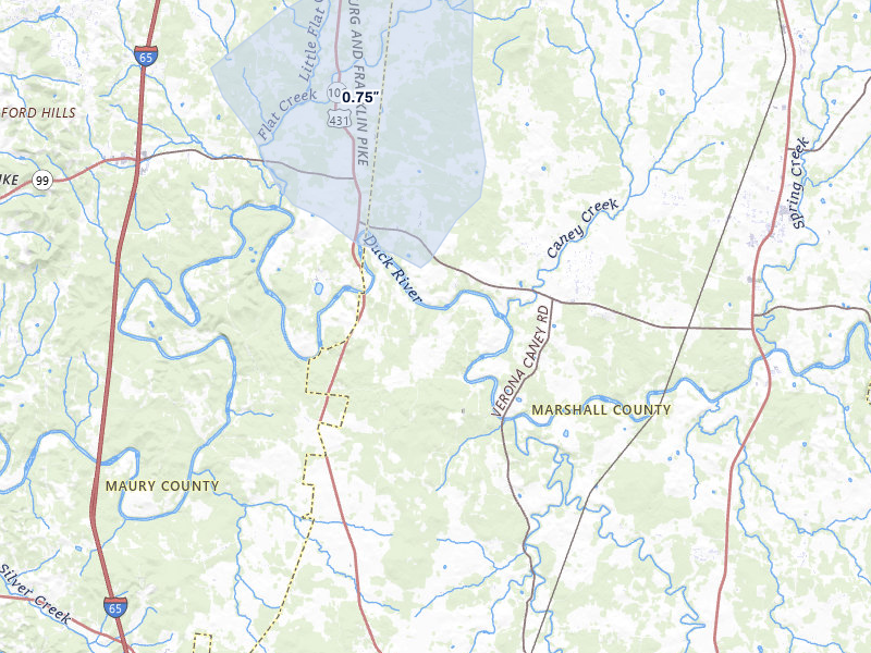 NEXRAD radar-signature map of the hail storm over Lewisburg, TN on Jul 3, 2026