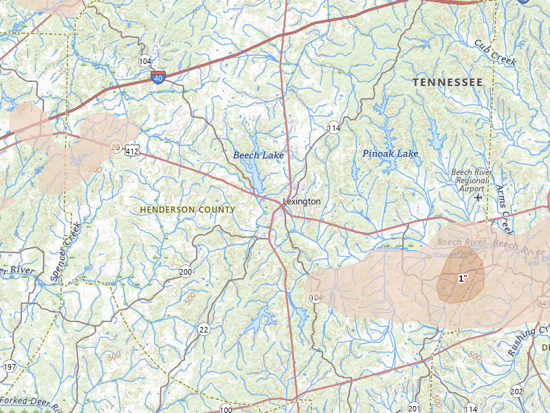 Radar-estimated hail-size map of the storm over Lexington, TN on Apr 27, 2026