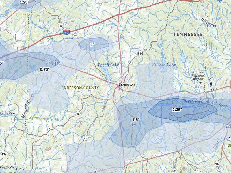 NEXRAD radar-signature map of the hail over Lexington, TN