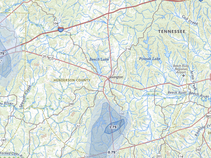 NEXRAD radar-signature map of the hail storm over Lexington, TN on Jul 3, 2026