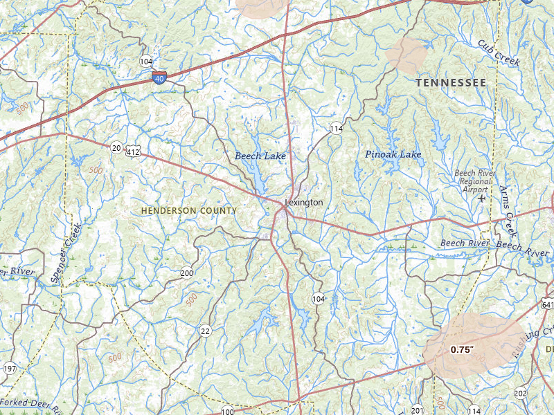 Radar-estimated hail-size map of the storm over Lexington, TN on Jul 11, 2026