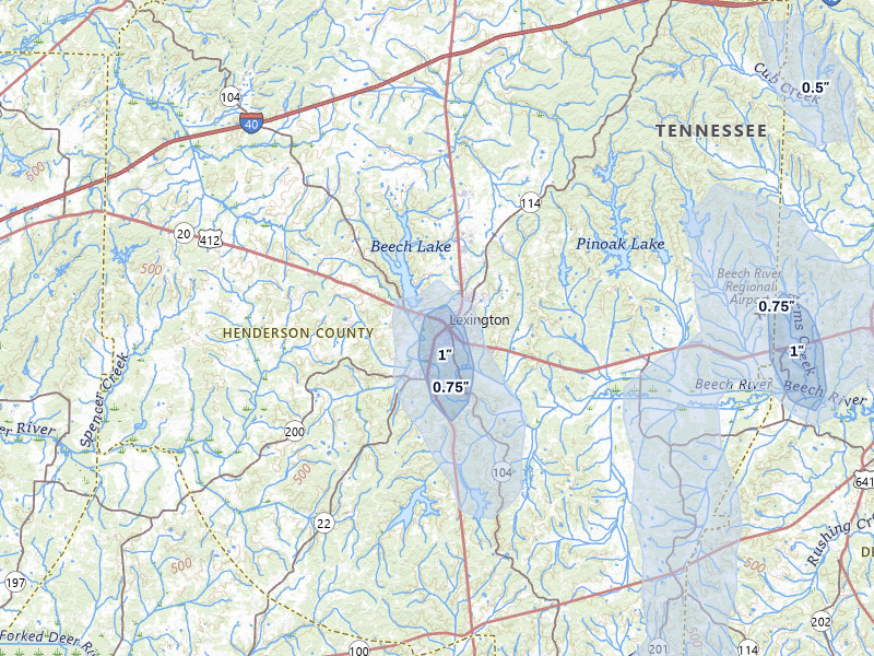 NEXRAD radar-signature map of the hail over Lexington, TN