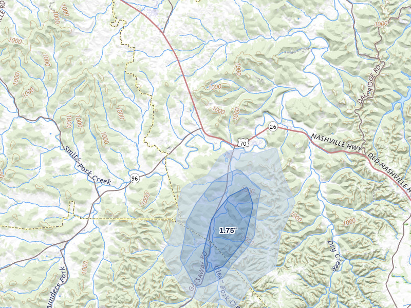 NEXRAD radar-signature map of the hail over Liberty, TN