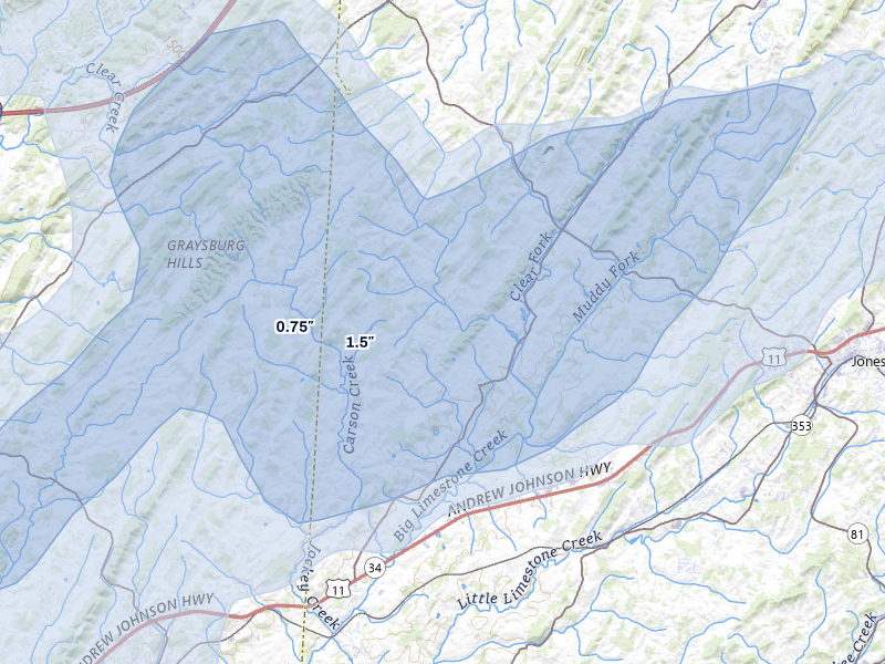 NEXRAD radar-signature map of the hail storm over Limestone, TN on Jun 29, 2026