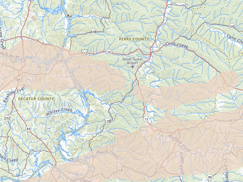 Radar-estimated hail-size map of the storm over Linden, TN on Apr 27, 2026