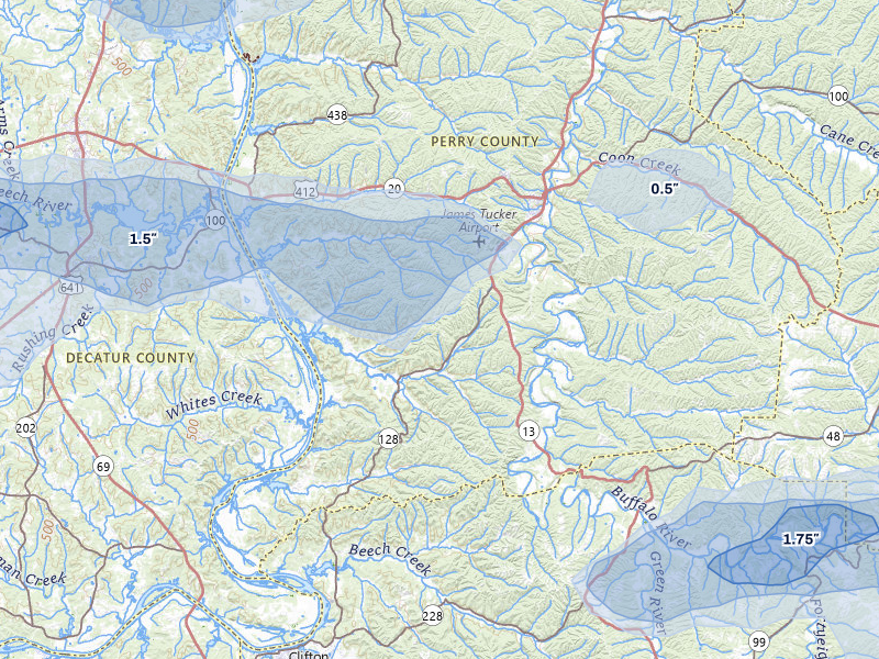 NEXRAD radar-signature map of the hail over Linden, TN