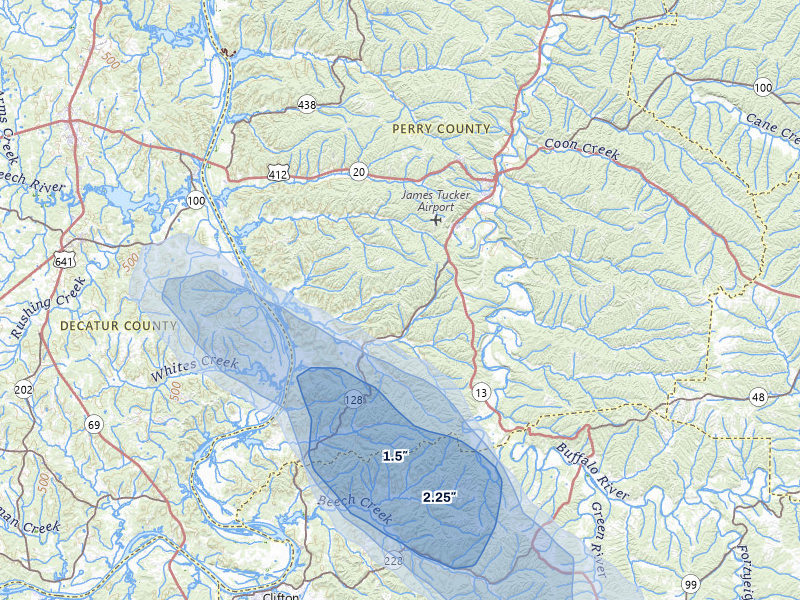 NEXRAD radar-signature map of the hail storm over Linden, TN on Jun 1, 2026