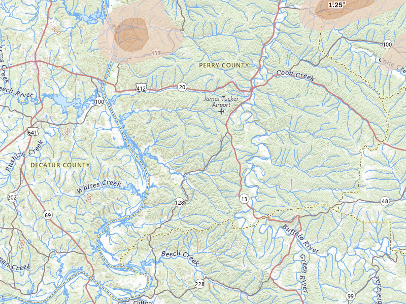 Radar-estimated hail-size map of the storm over Linden, TN