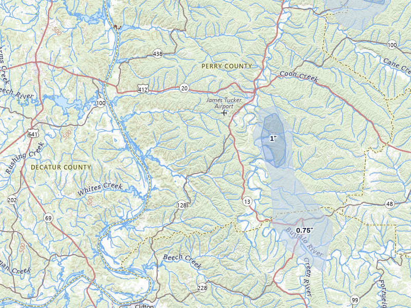 NEXRAD radar-signature map of the hail storm over Linden, TN on Jul 3, 2026