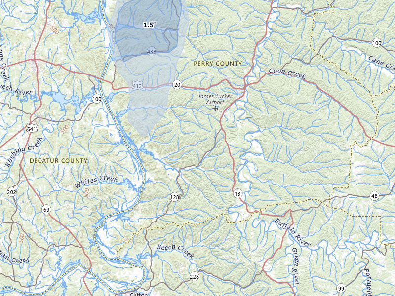 NEXRAD radar-signature map of the hail storm over Linden, TN on Jul 5, 2026
