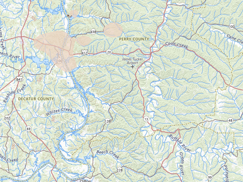 Radar-estimated hail-size map of the storm over Linden, TN on Jul 9, 2026