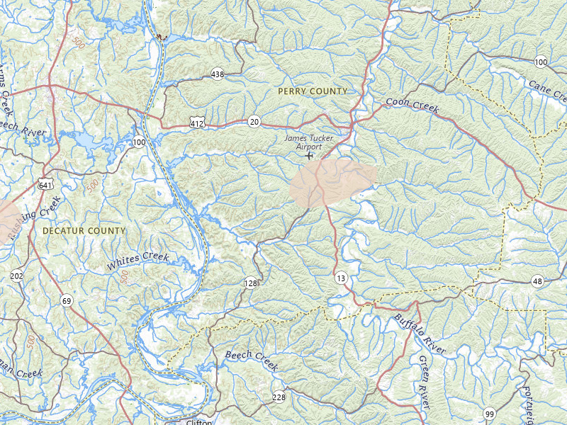 Radar-estimated hail-size map of the storm over Linden, TN on Jul 11, 2026