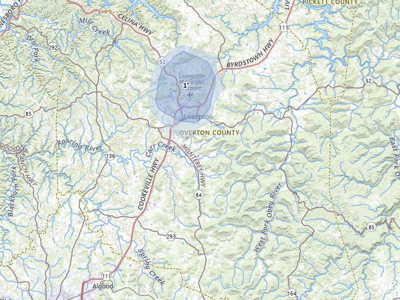 NEXRAD radar-signature map of the hail storm over Livingston, TN on Aug 20, 2026