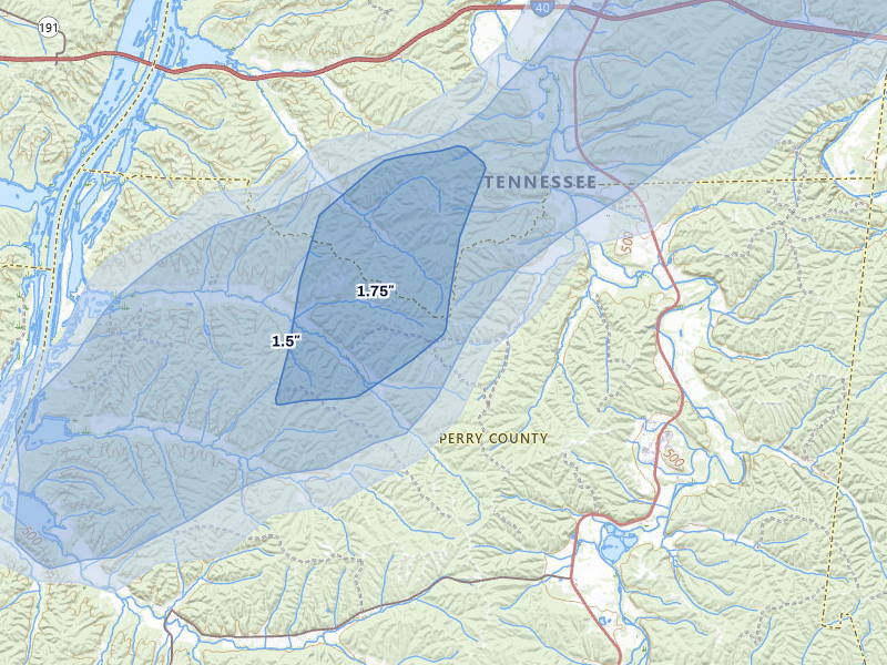 NEXRAD radar-signature map of the hail over Lobelville, TN