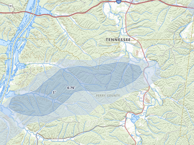 NEXRAD radar-signature map of the hail over Lobelville, TN