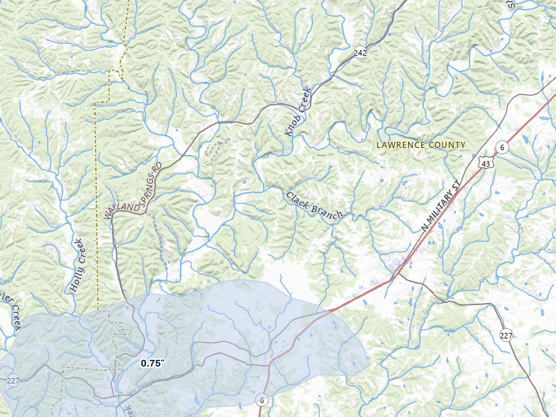 NEXRAD radar-signature map of the hail storm over Loretto, TN on Jul 11, 2026