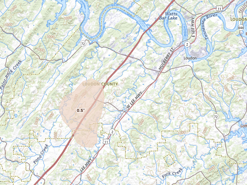 Radar-estimated hail-size map of the storm over Loudon, TN
