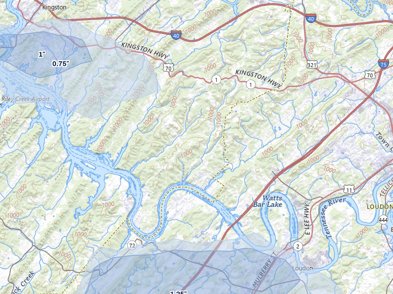 NEXRAD radar-signature map of the hail storm over Loudon, TN on Aug 17, 2026