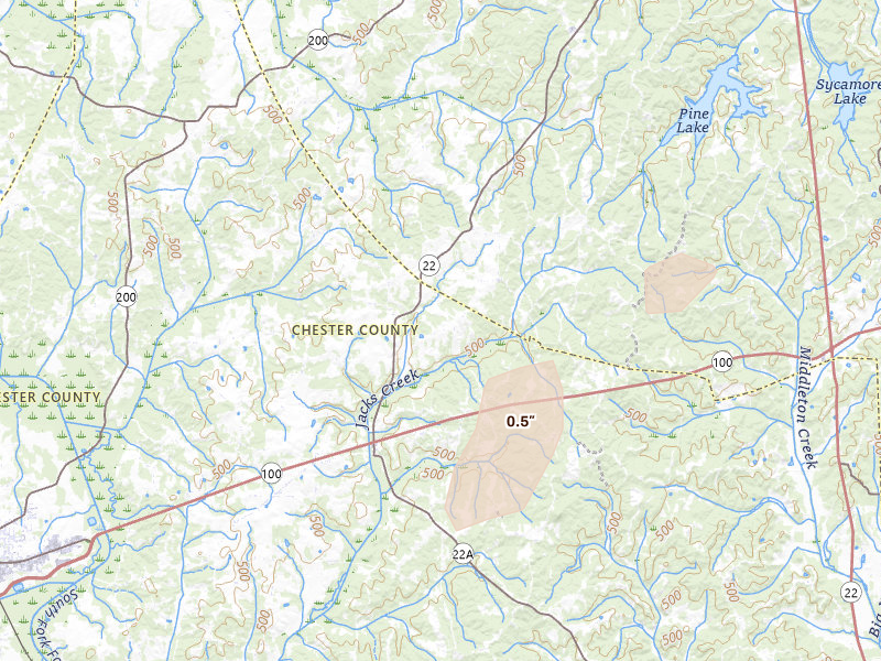Radar-estimated hail-size map of the storm over Luray, TN on Aug 7, 2026