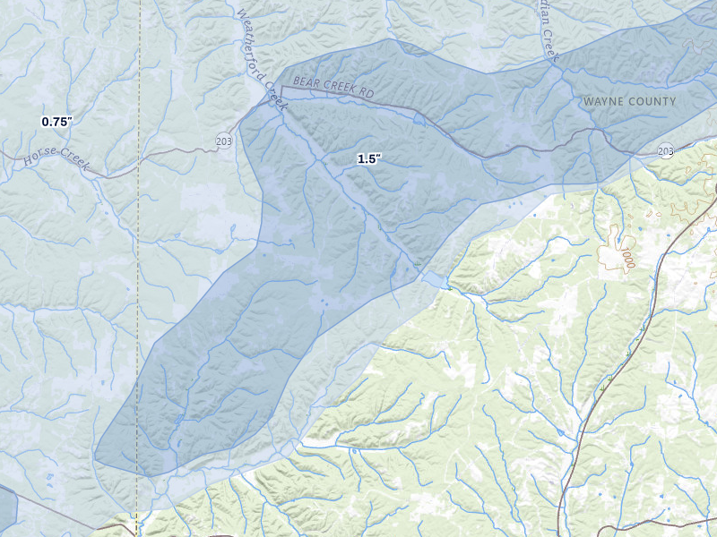 NEXRAD radar-signature map of the hail over Lutts, TN