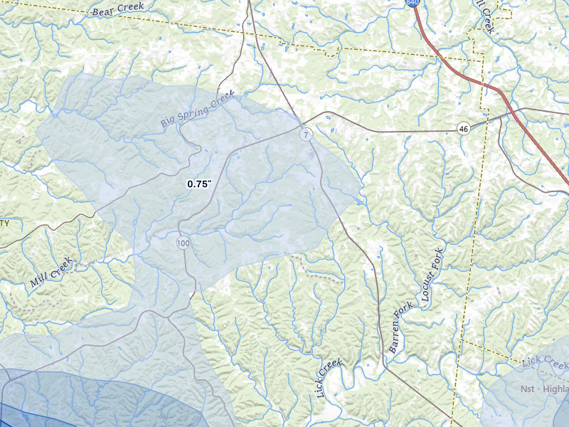 NEXRAD radar-signature map of the hail over Lyles, TN