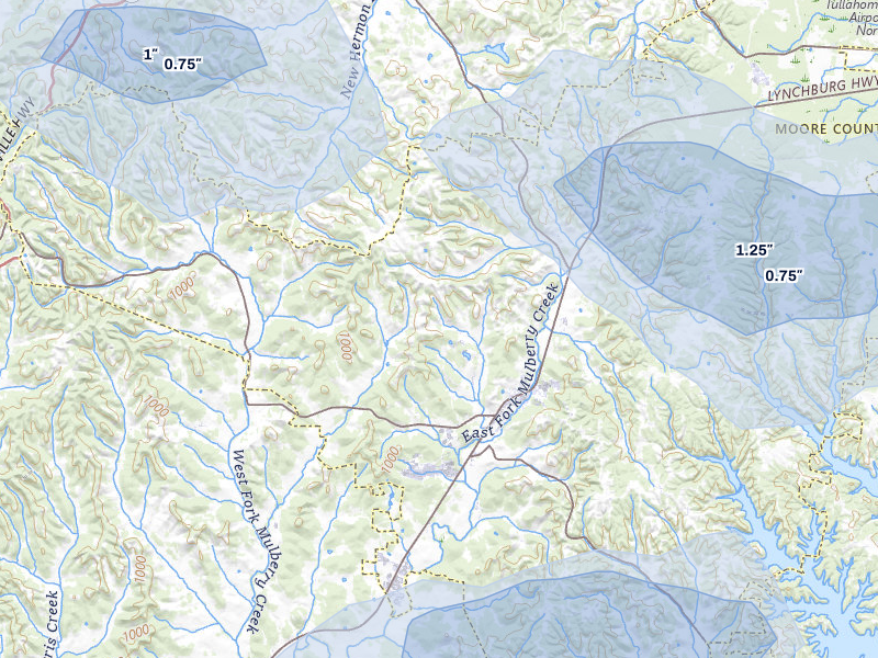 NEXRAD radar-signature map of the hail storm over Lynchburg, TN on Jul 3, 2026