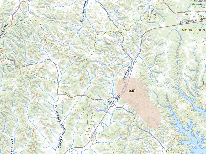 Radar-estimated hail-size map of the storm over Lynchburg, TN on Jul 19, 2026