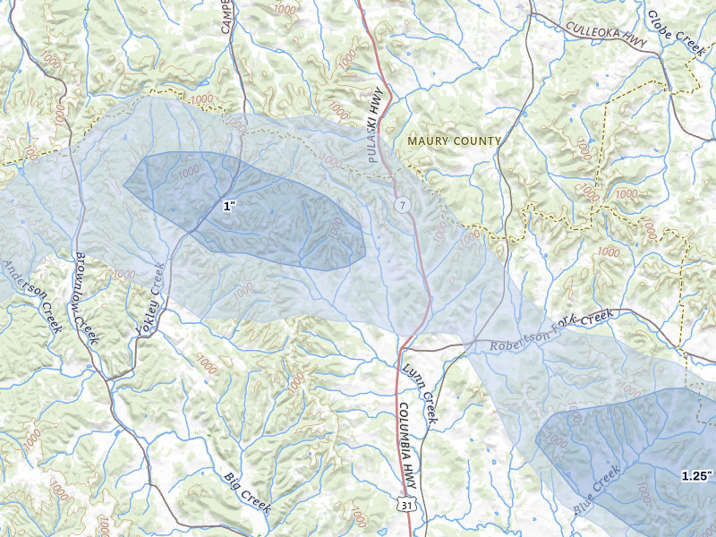 NEXRAD radar-signature map of the hail storm over Lynnville, TN on Aug 17, 2026